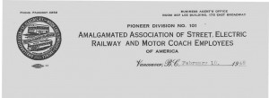 Letterhead for Vancouver Transportation Union